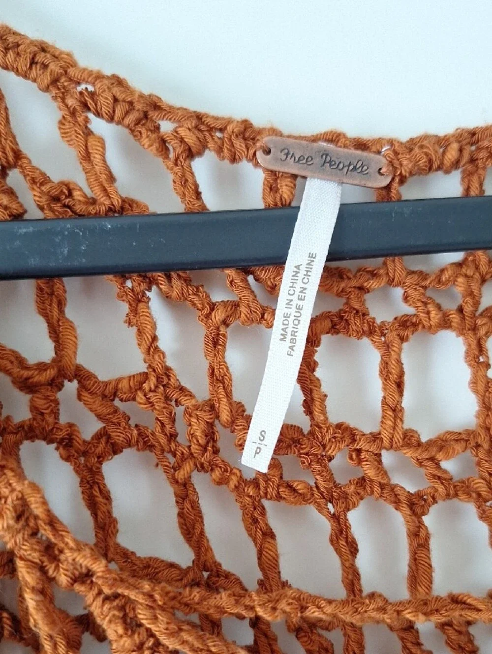 Free People Open-Knit Crochet Tank in Rust Brown